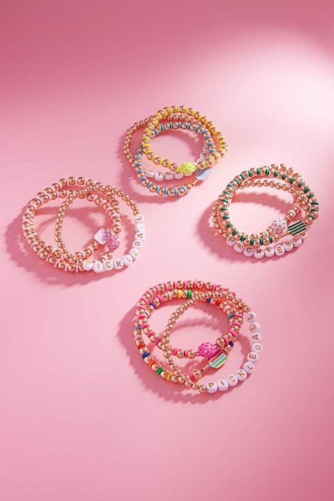 Sports Pickleball Shaped 3 Set Stretch Bracelet