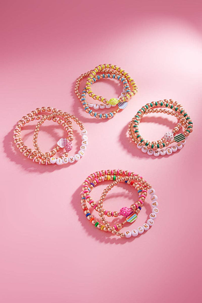 Sports Pickleball Shaped 3 Set Stretch Bracelet