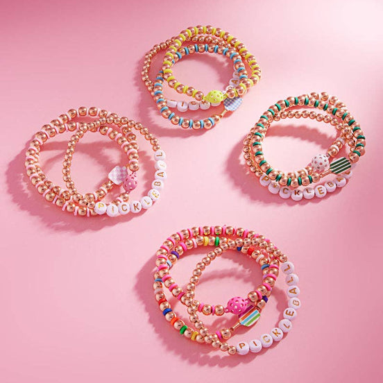Sports Pickleball Shaped 3 Set Stretch Bracelet