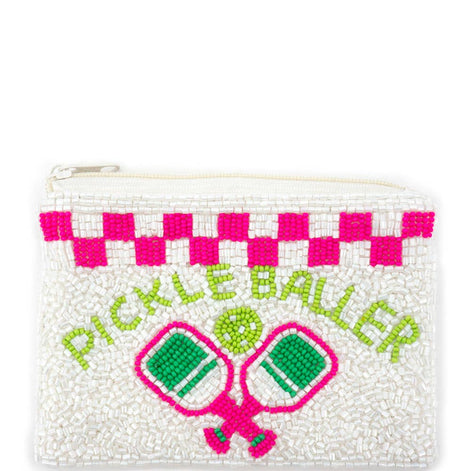 PICKLE BALLER CHECKERED BEADED ZIPPER COIN BAG BAG14407
