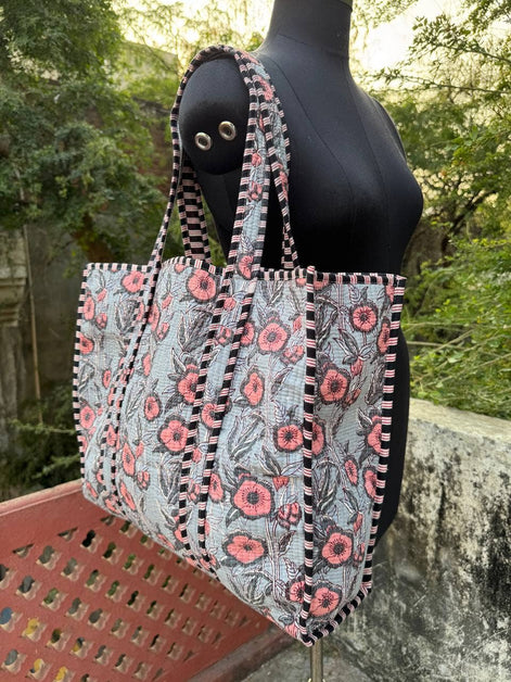 Indian Cotton Bag Shoulder Bag Floral Print Quilted Tote Bag