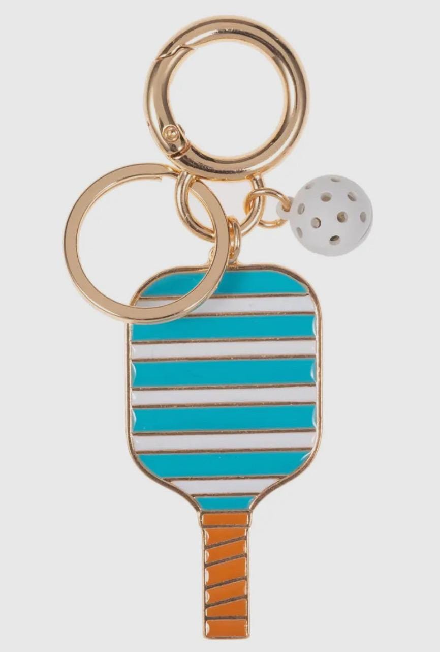 Striped Pickleball Paddle Keychain - Turqouise