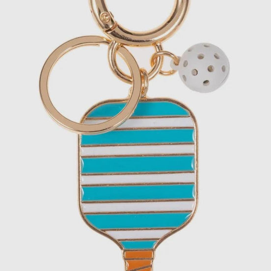 Striped Pickleball Paddle Keychain - Turqouise