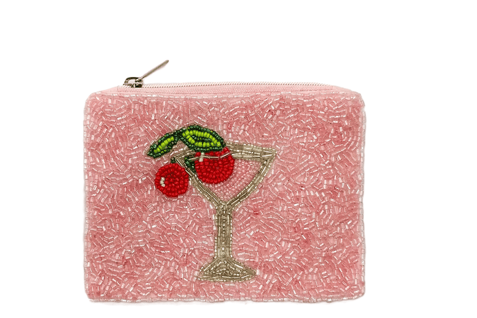 Ladies Cocktails Fully Beaded Coin Purse