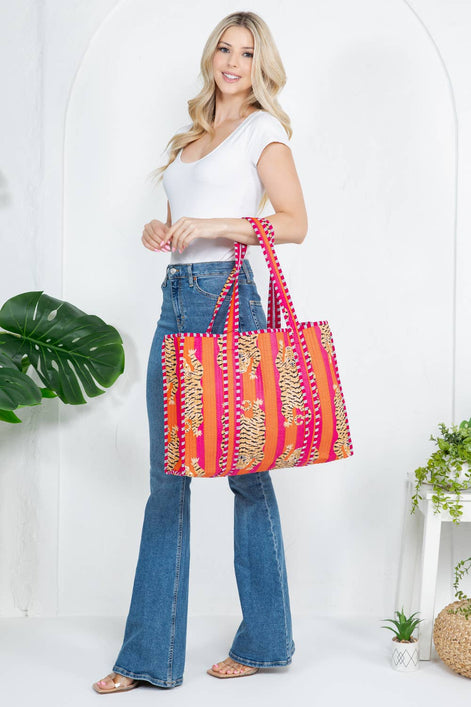 Tiger Pink/Orange Reversible Tote Bag