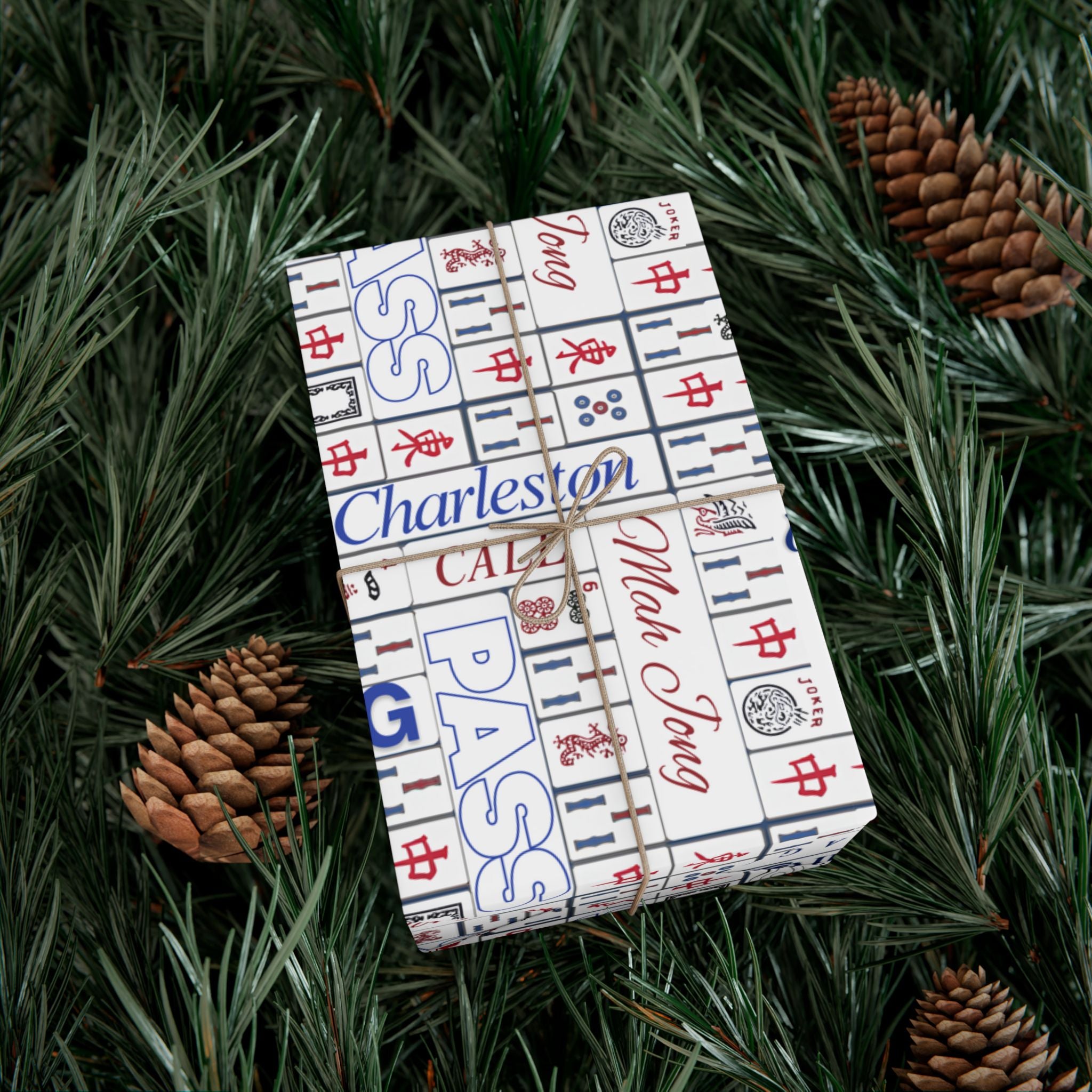 Mahjong Tile Pattern Gift Wrap Paper — Charleston, Kong & Pass Design