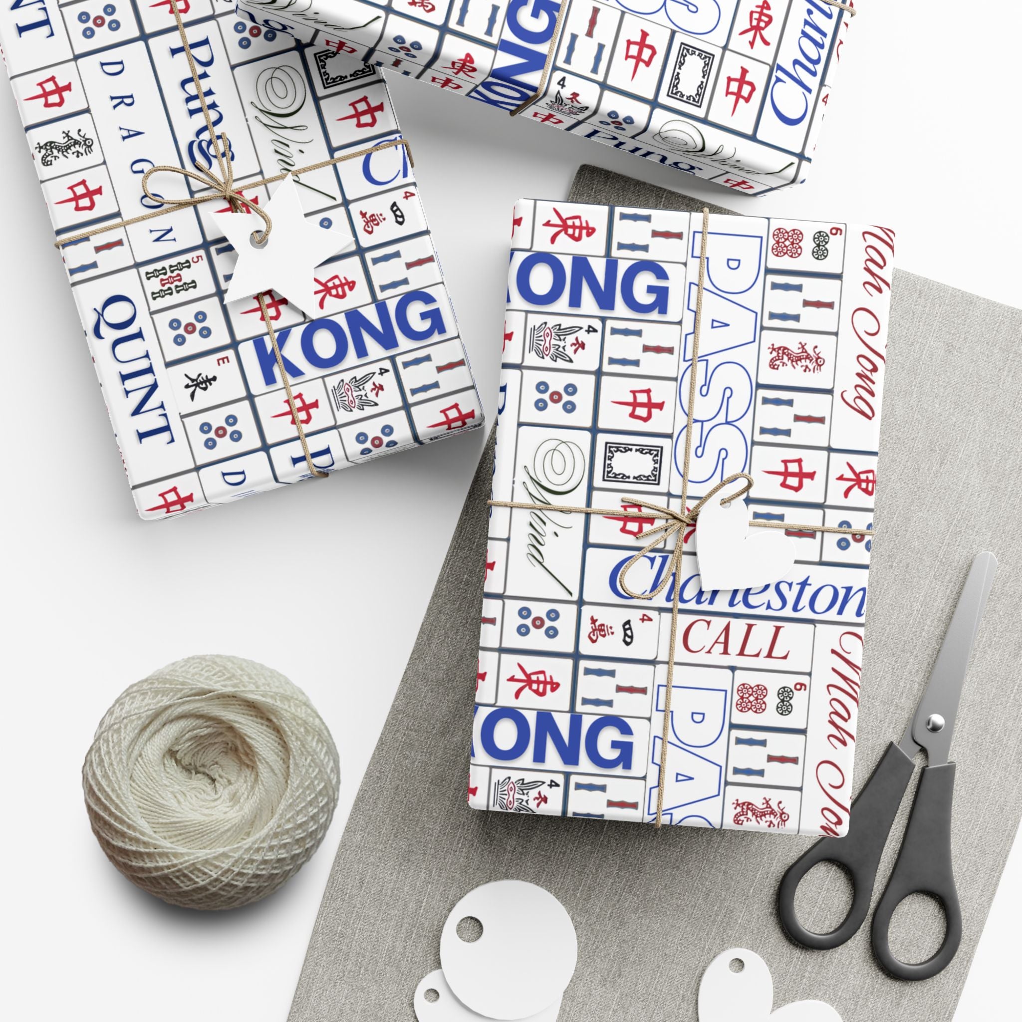 Mahjong Tile Pattern Gift Wrap Paper — Charleston, Kong & Pass Design