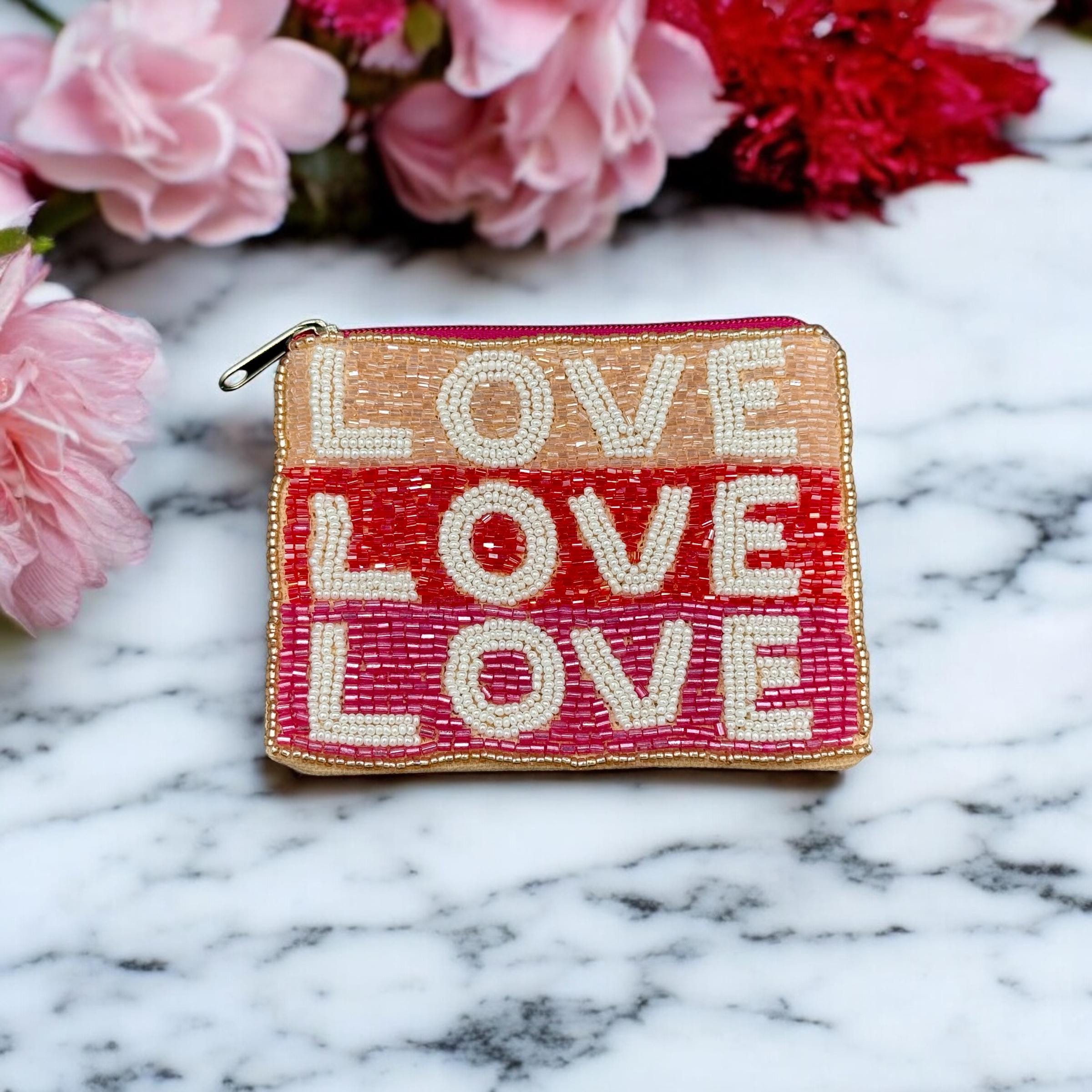 Love Love Love Beaded Coin Purse