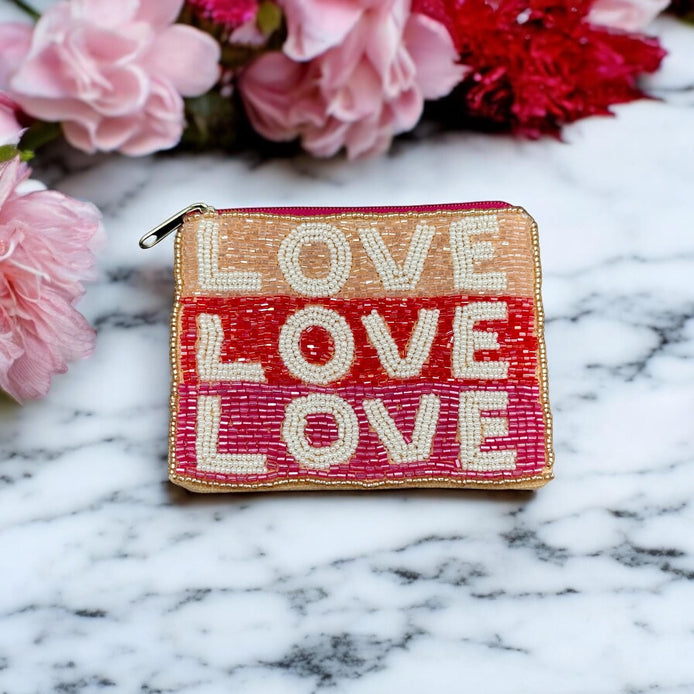 Love Love Love Beaded Coin Purse