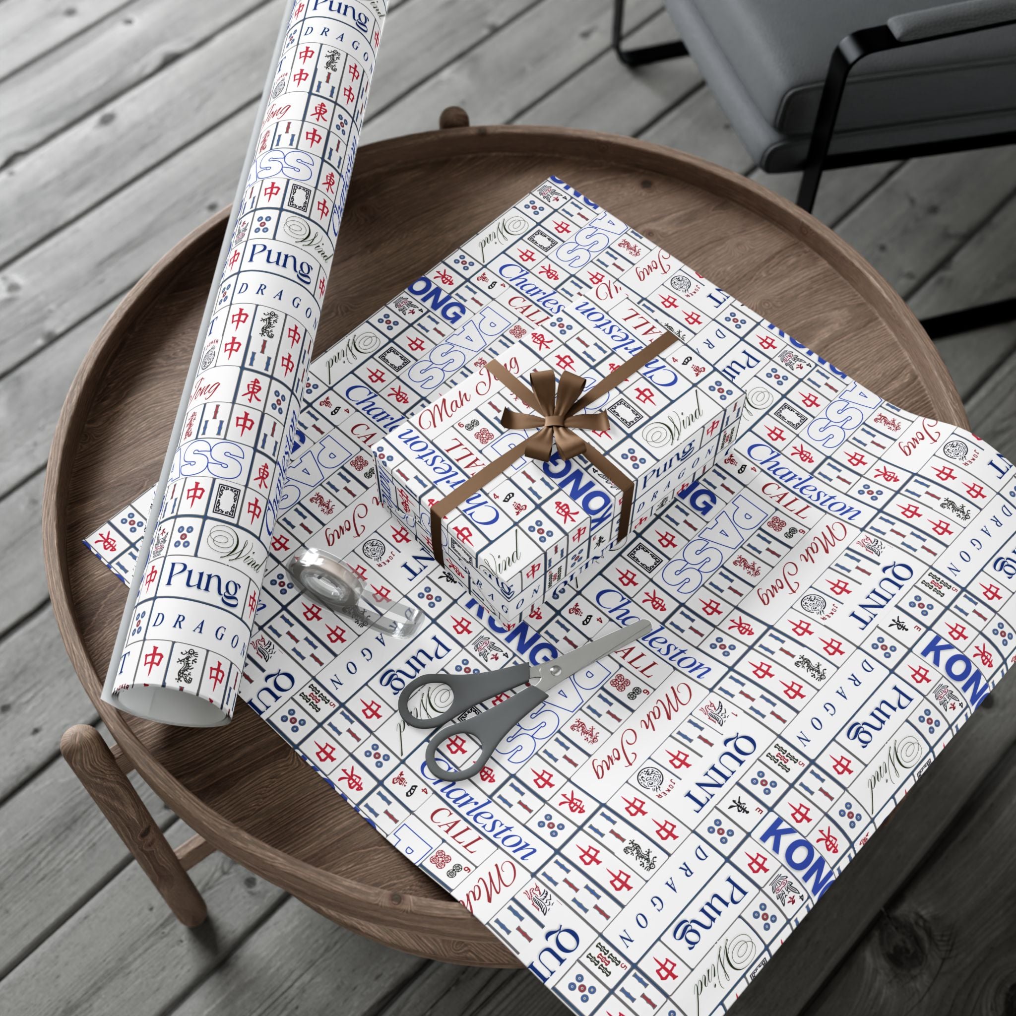Mahjong Tile Pattern Gift Wrap Paper — Charleston, Kong & Pass Design