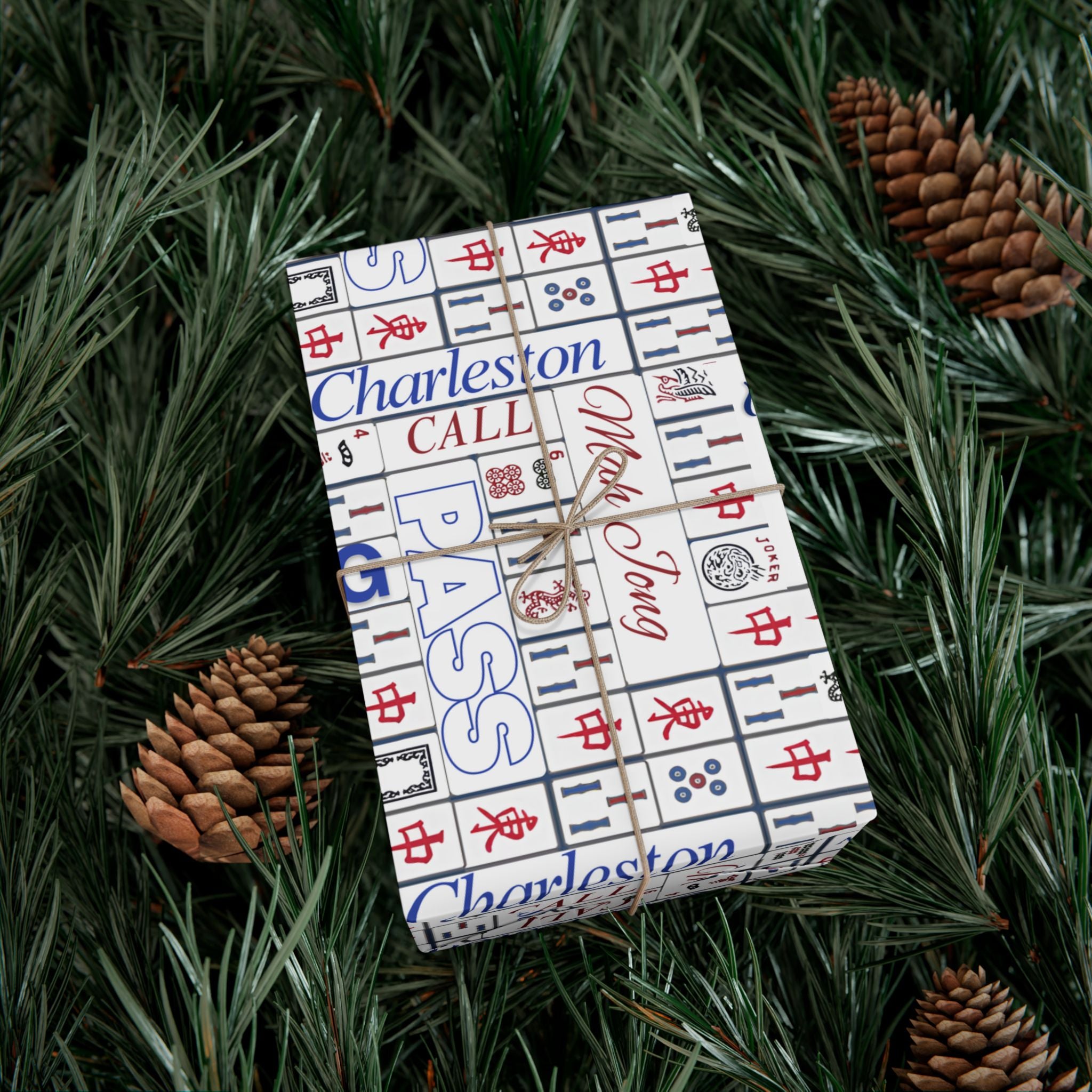Mahjong Tile Pattern Gift Wrap Paper — Charleston, Kong & Pass Design