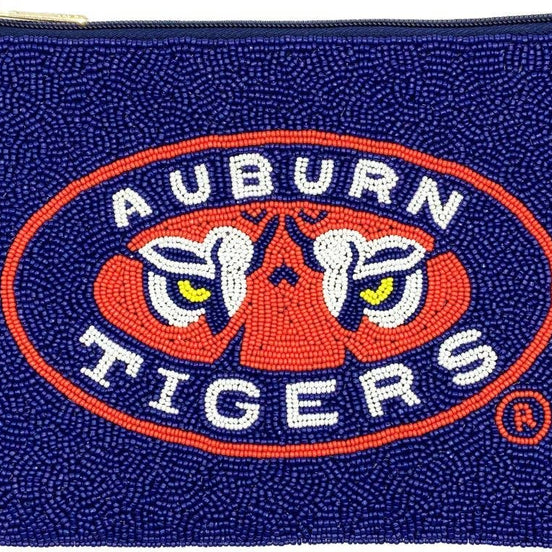 AUBURN TIGERS ZIPPER TOP BEADED CROSSBODY BAG