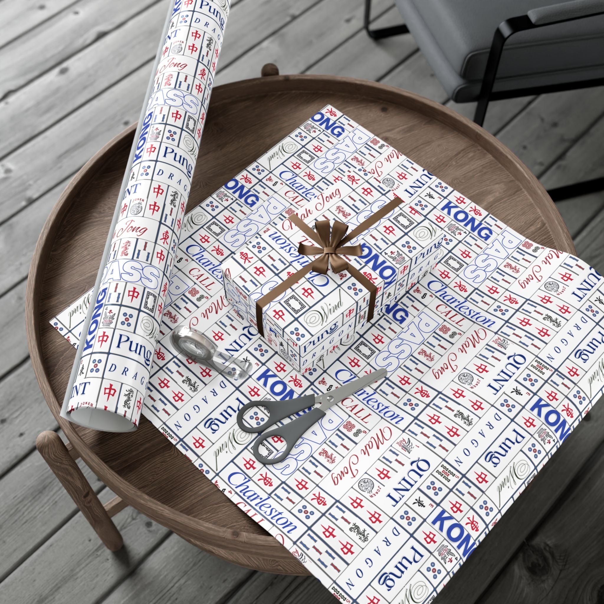Mahjong Tile Pattern Gift Wrap Paper — Charleston, Kong & Pass Design