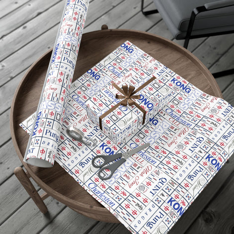 Mahjong Tile Pattern Gift Wrap Paper — Charleston, Kong & Pass Design