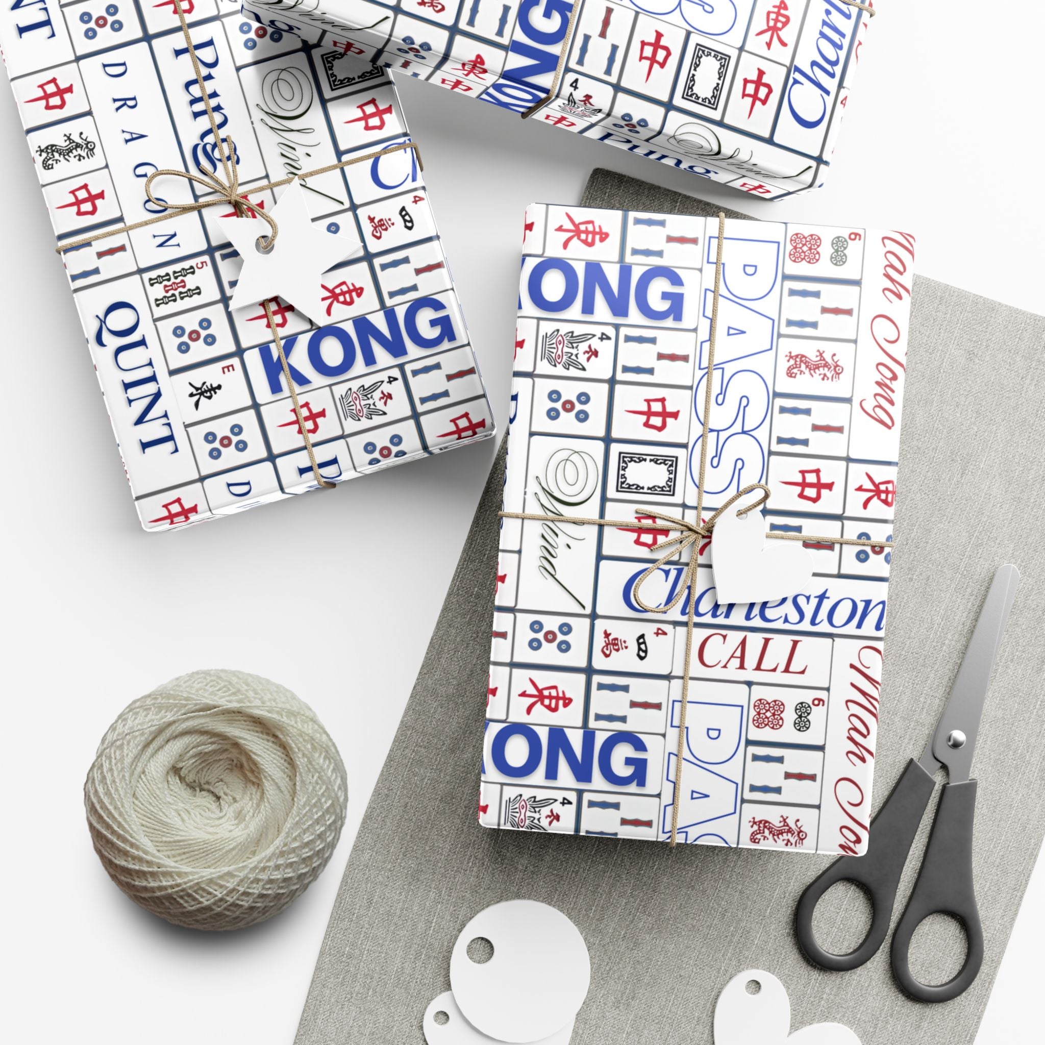 Mahjong Tile Pattern Gift Wrap Paper — Charleston, Kong & Pass Design