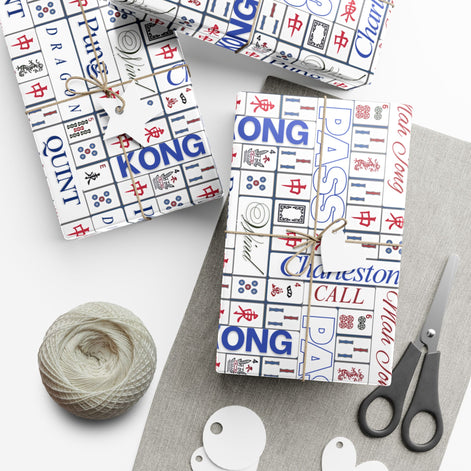 Mahjong Tile Pattern Gift Wrap Paper — Charleston, Kong & Pass Design