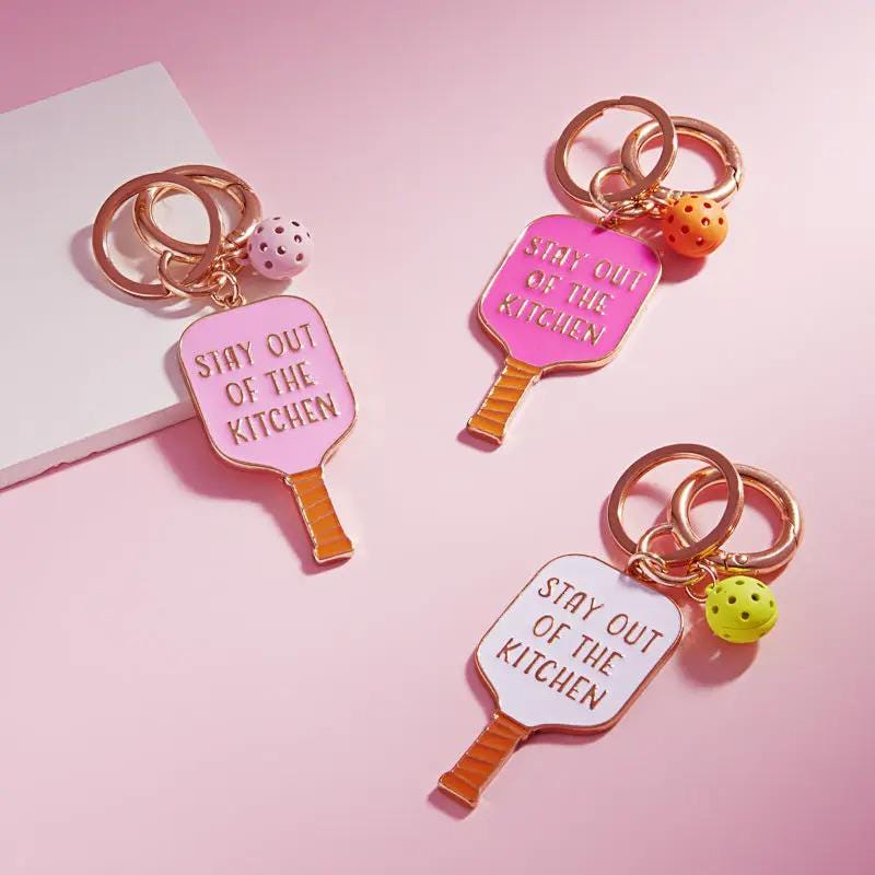 Stay Out of the Kitchen Pickleball Keychain - White