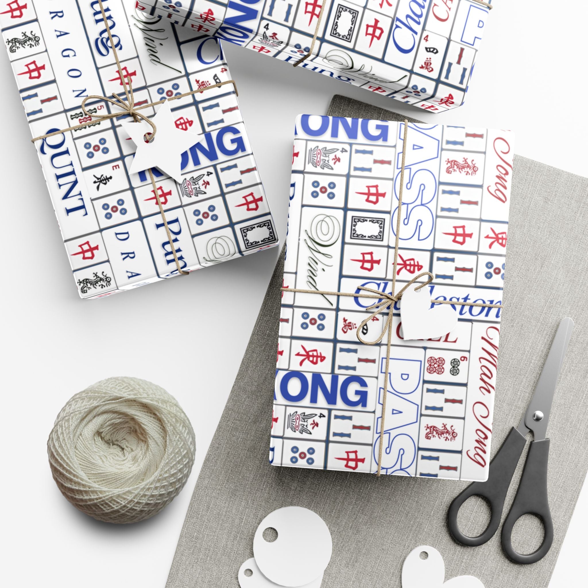 Mahjong Tile Pattern Gift Wrap Paper — Charleston, Kong & Pass Design