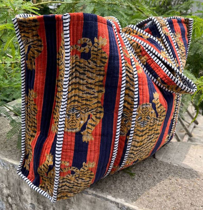 Jaipuri Quilted Velvet Cotton Tiger Printed Bag Grocery Bags