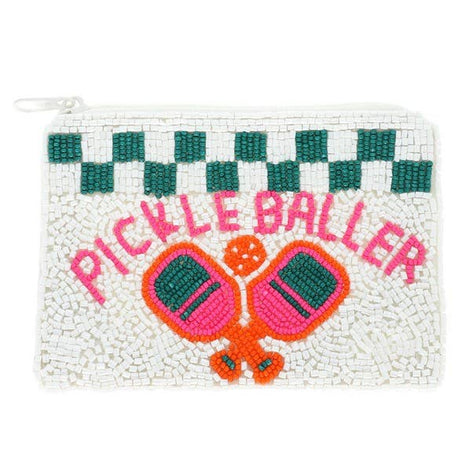 PICKLE BALLER CHECKERED BEADED ZIPPER COIN BAG BAG14407