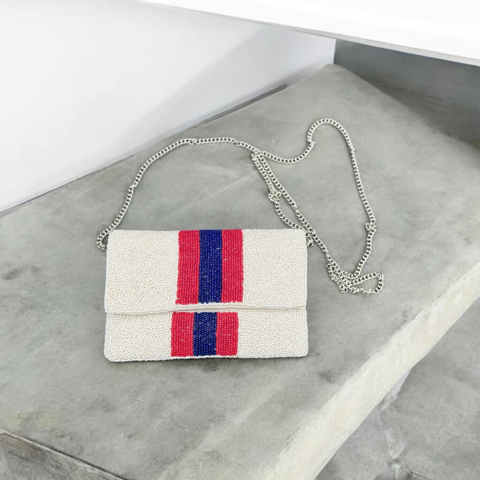 Red and Navy Beaded Clutch Crossbody