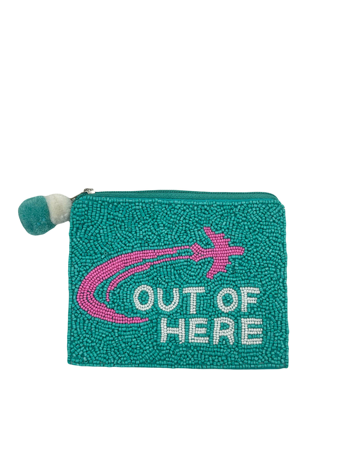 OUT OF HERE BEADED COIN POUCH