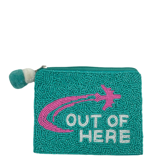 OUT OF HERE BEADED COIN POUCH