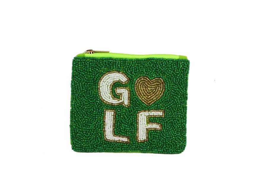 Ladies Fully Beaded Green GOLF Theme Coin Purse