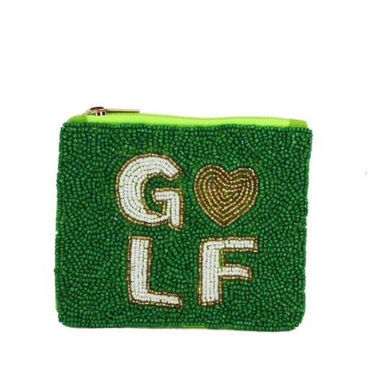 Ladies Fully Beaded Green GOLF Theme Coin Purse