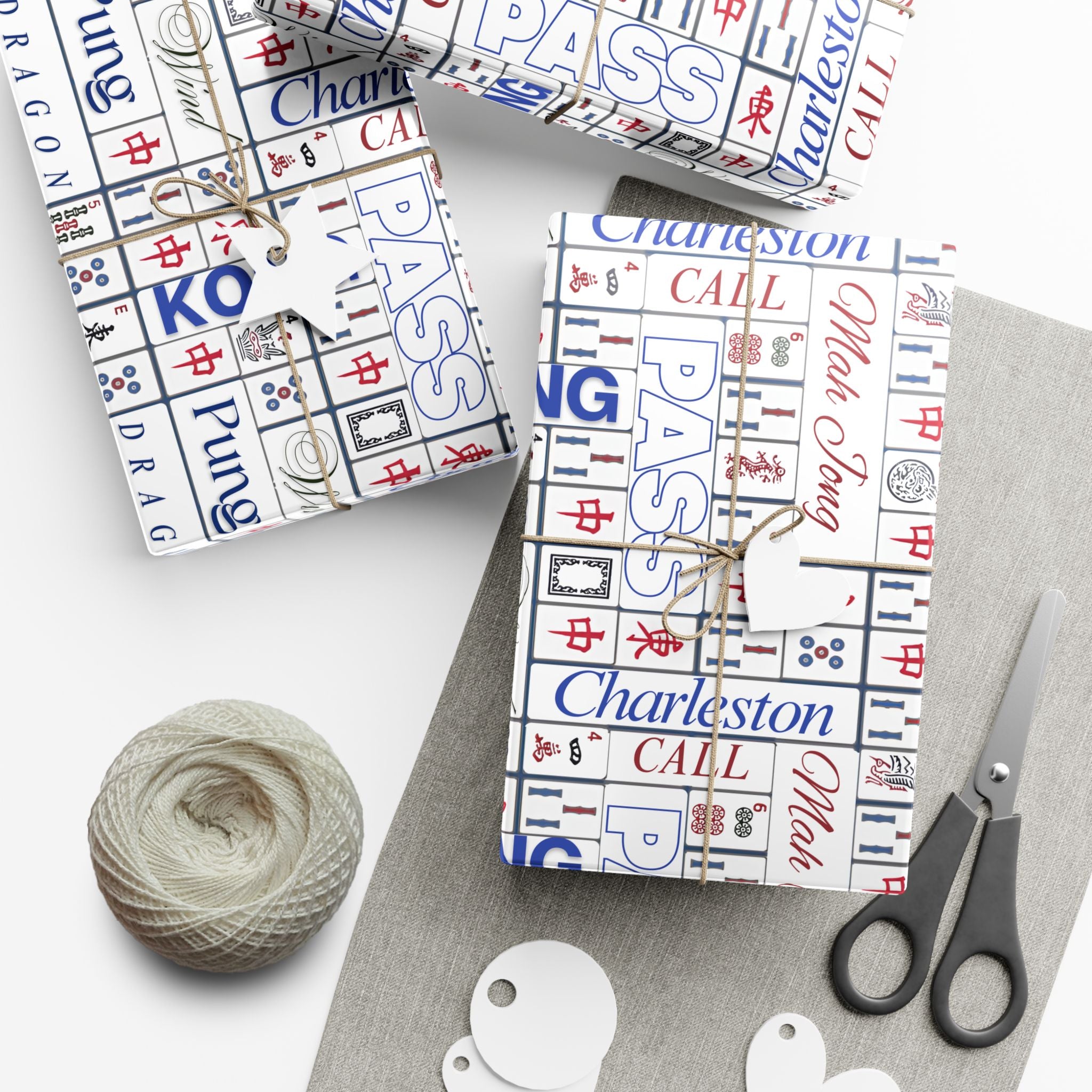 Mahjong Tile Pattern Gift Wrap Paper — Charleston, Kong & Pass Design