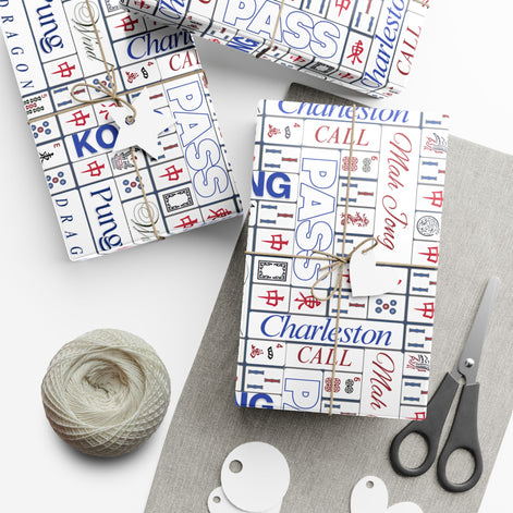 Mahjong Tile Pattern Gift Wrap Paper — Charleston, Kong & Pass Design