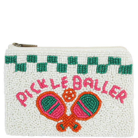 PIckleballer Checkered Beaded Zipper Coin Purse