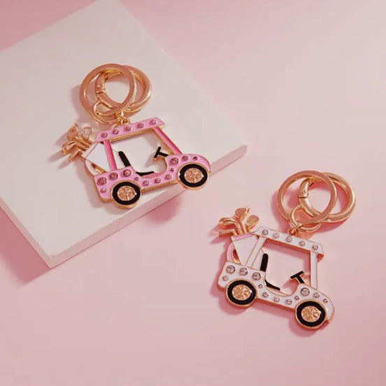 Golf Cart Rhinestone Key Chain - Pink
