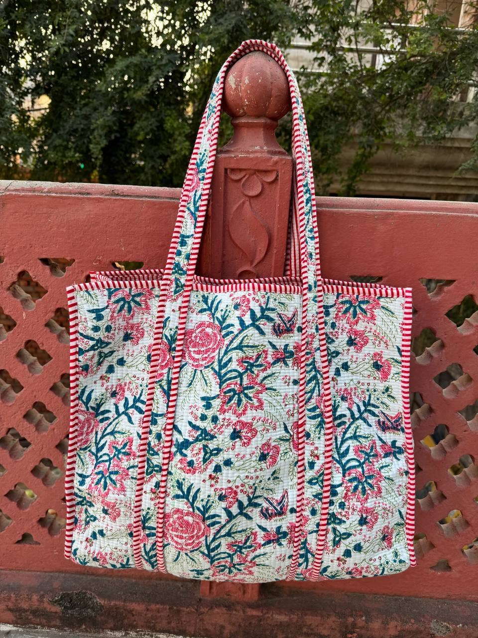 100% Cotton Floral Print Bag Women Shopping Bag Quilted Bags