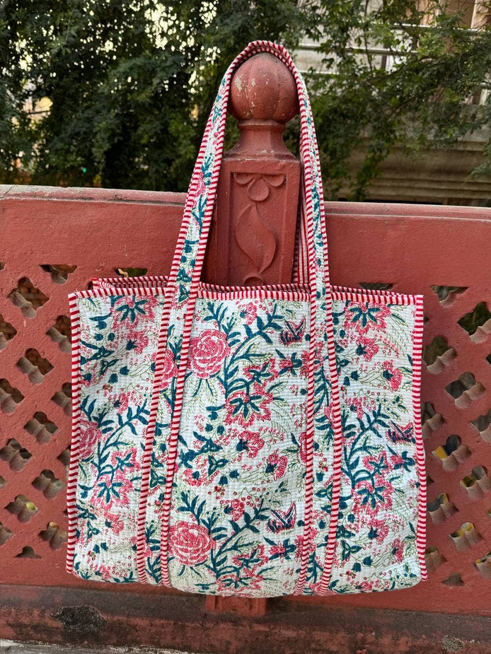 100% Cotton Floral Print Bag Women Shopping Bag Quilted Bags