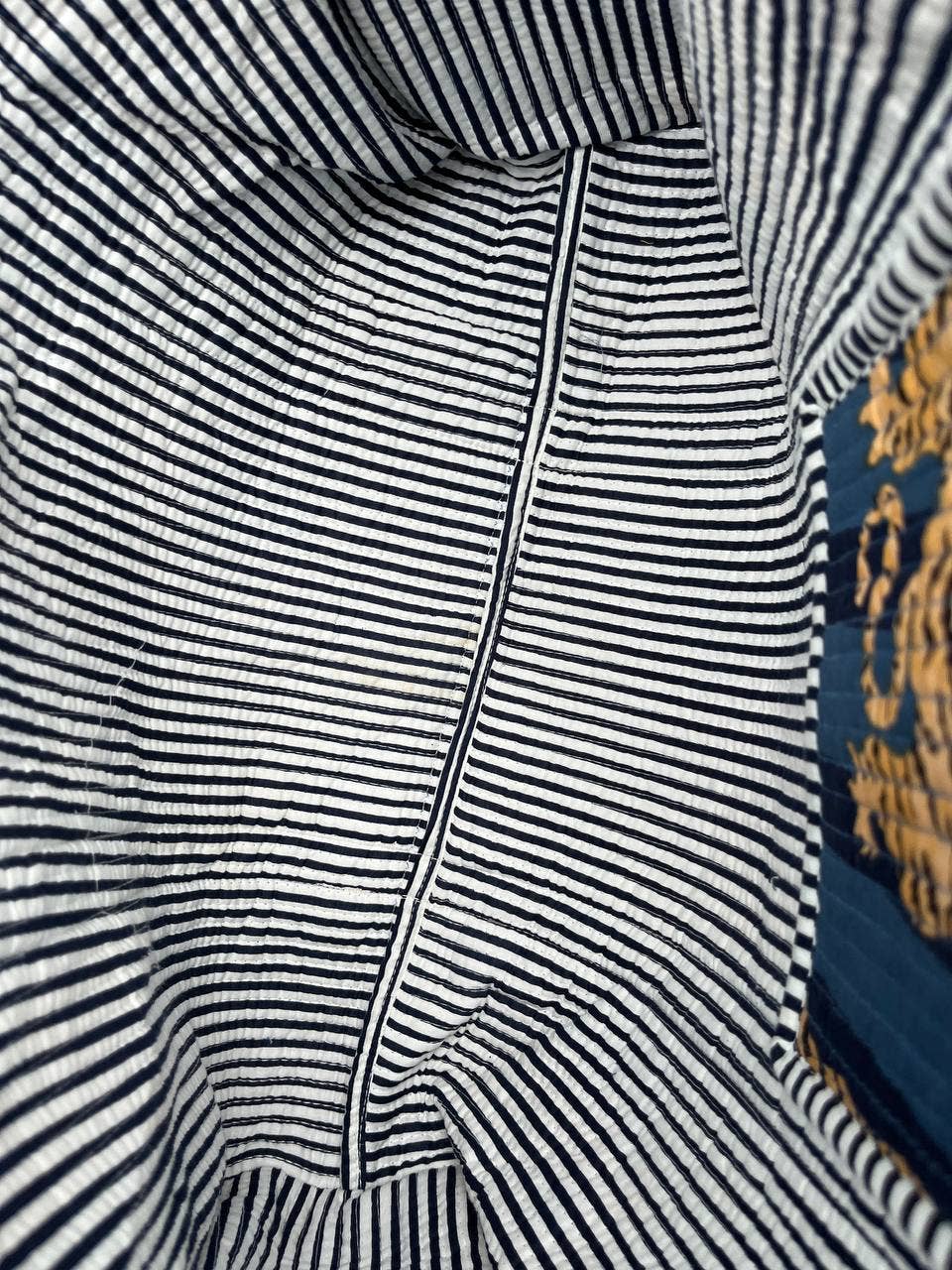 Blue Cotton Quilted Tiger Print Bag Women Shopping Carry Bag