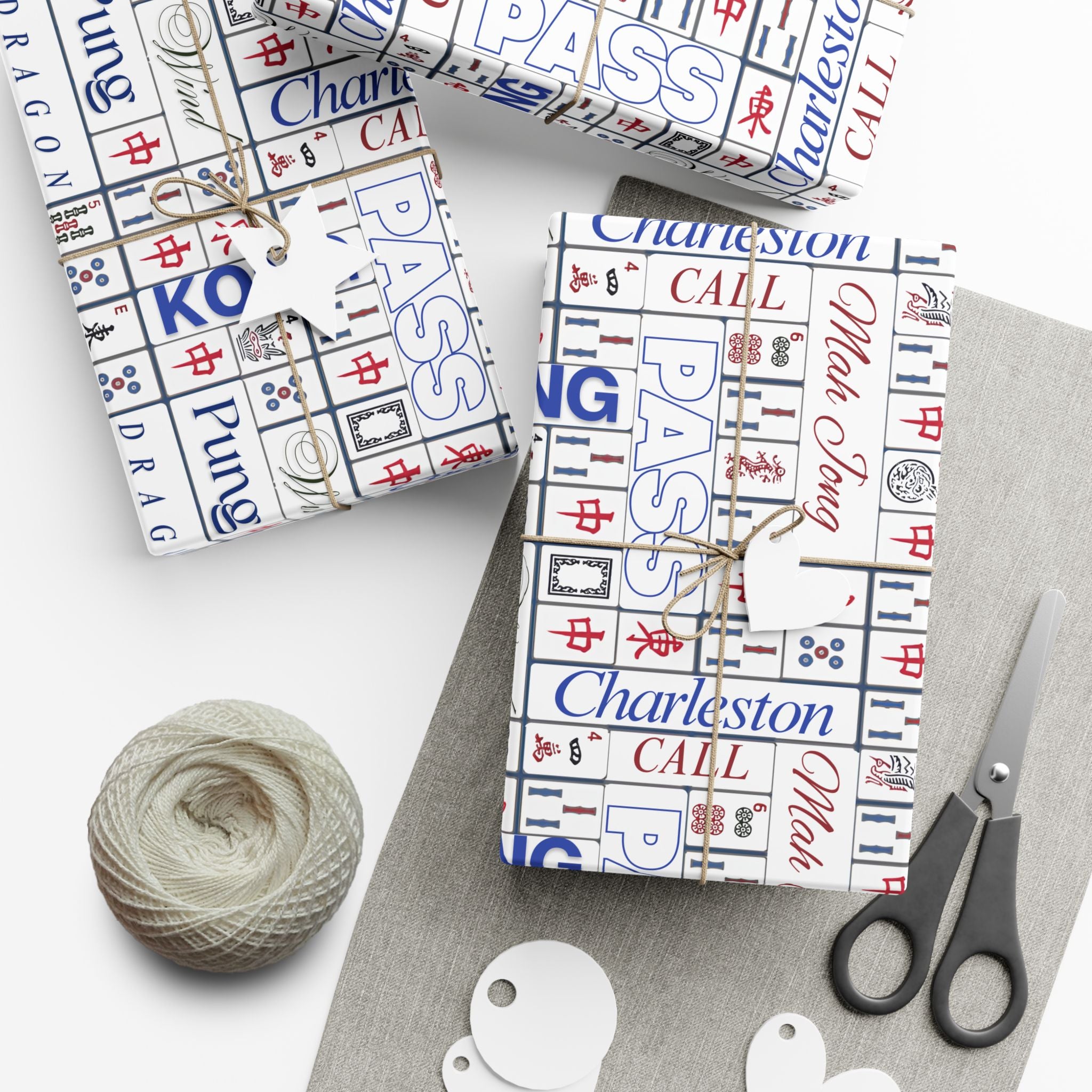 Mahjong Tile Pattern Gift Wrap Paper — Charleston, Kong & Pass Design