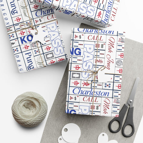Mahjong Tile Pattern Gift Wrap Paper — Charleston, Kong & Pass Design