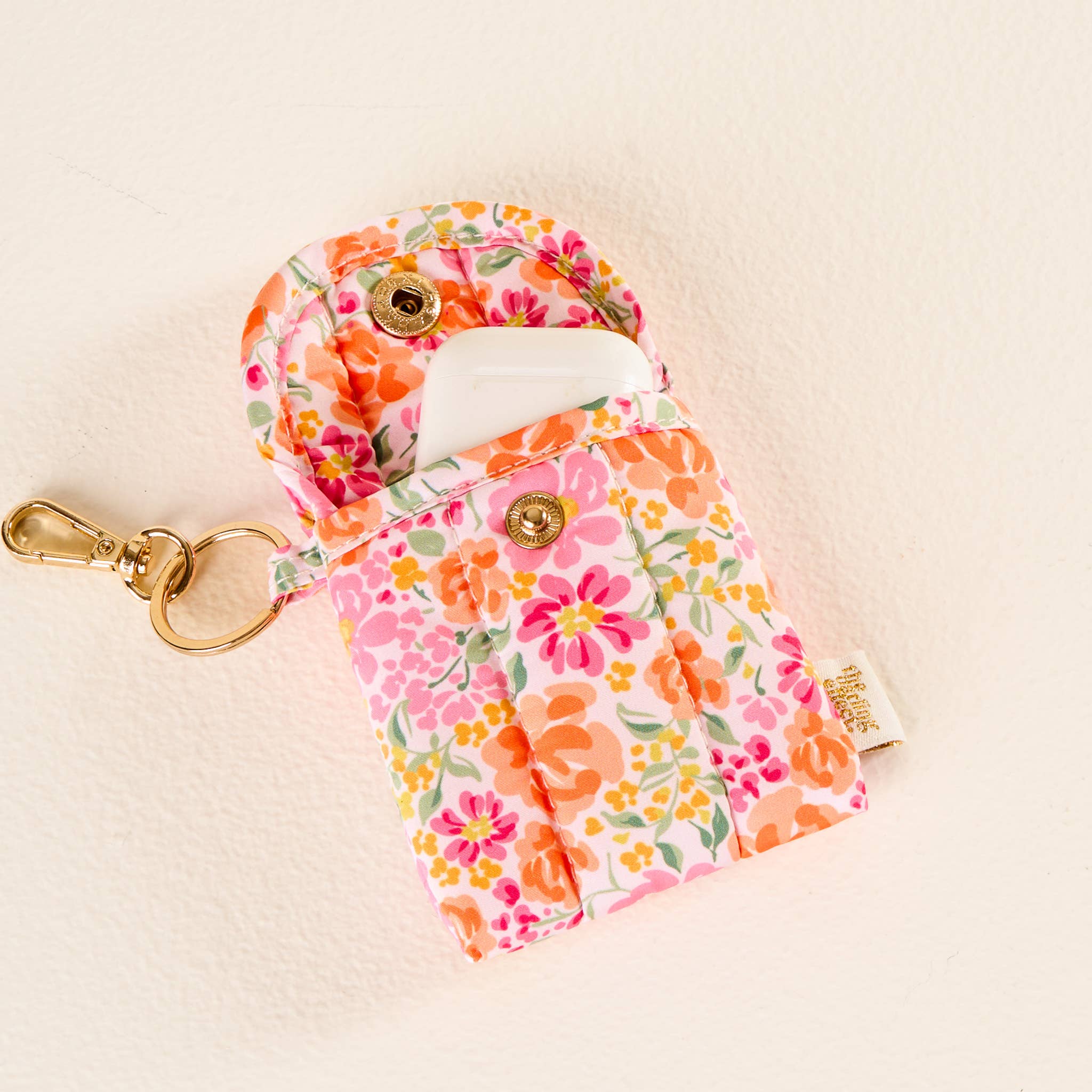 Puffy Earbud Case Keychain-Secret Garden Pink