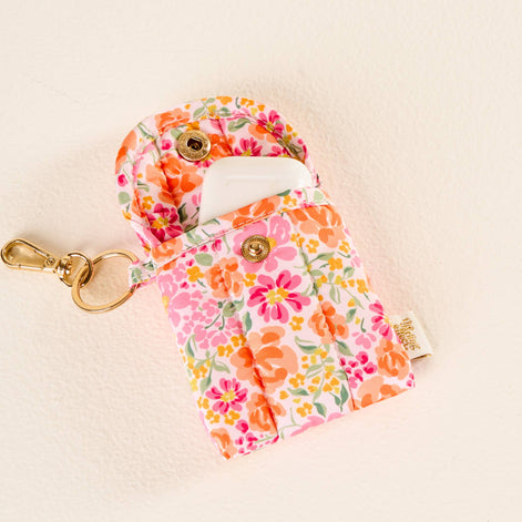 Puffy Earbud Case Keychain-Secret Garden Pink