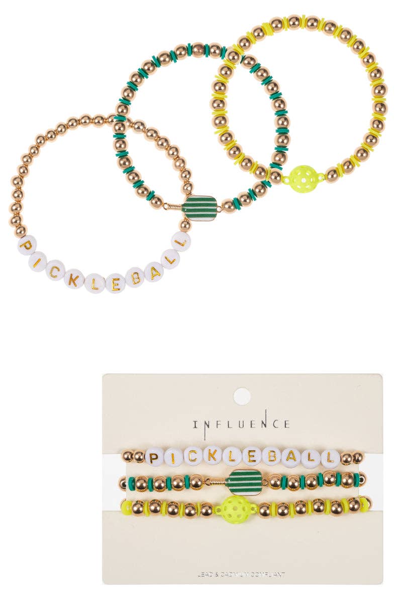 Sports Pickleball Shaped 3 Set Stretch Bracelet