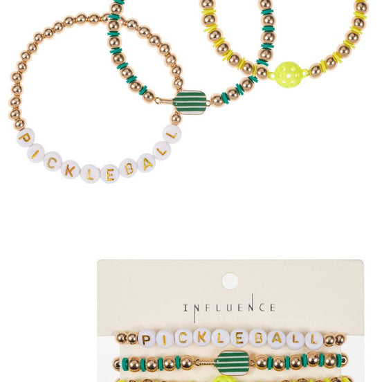 Sports Pickleball Shaped 3 Set Stretch Bracelet