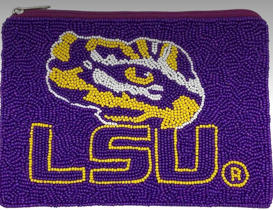 LSU Officially Licensed Beaded Coin Pouch