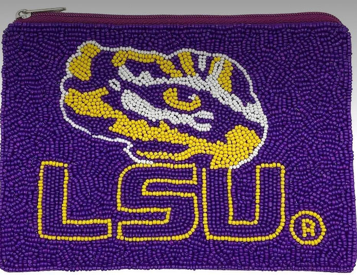 LSU Officially Licensed Beaded Coin Pouch