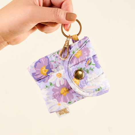 Puffy Earbud Case Keychain-Bouquet Beauty Purple