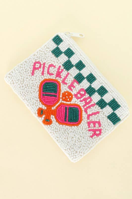 PICKLE BALLER CHECKERED BEADED ZIPPER COIN BAG BAG14407