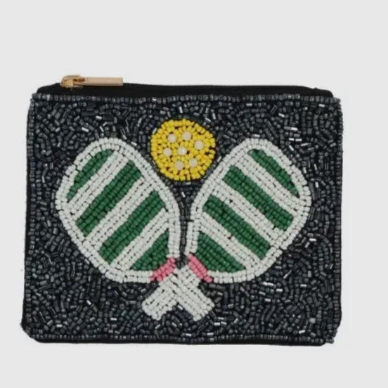 Pickleball Paddles Beaded Coin Pouch