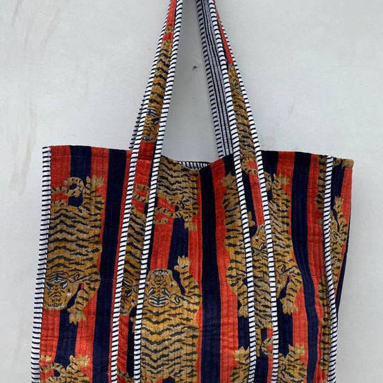 Jaipuri Quilted Velvet Cotton Tiger Printed Bag Grocery Bags