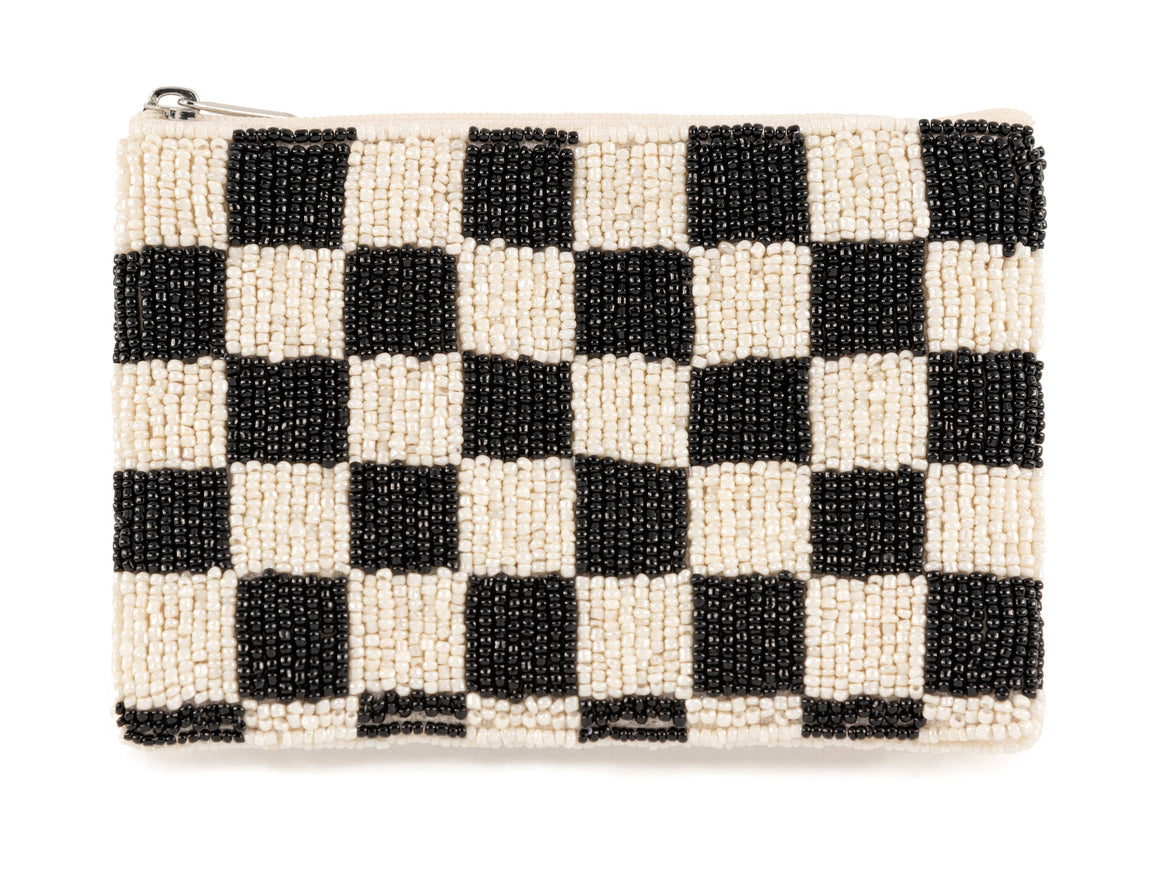 Black and White Checkered Fully Beaded Coin Purses