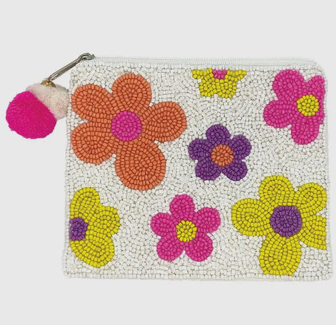 Multi Floral Beaded Coin Purse